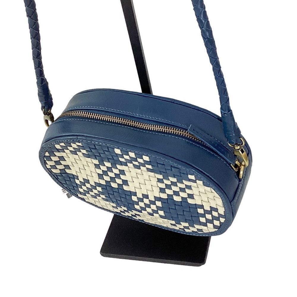 Bembien Ovale Woven Leather Crossbody Blue Check Nwt Artisan Bag — image 4 of 8
